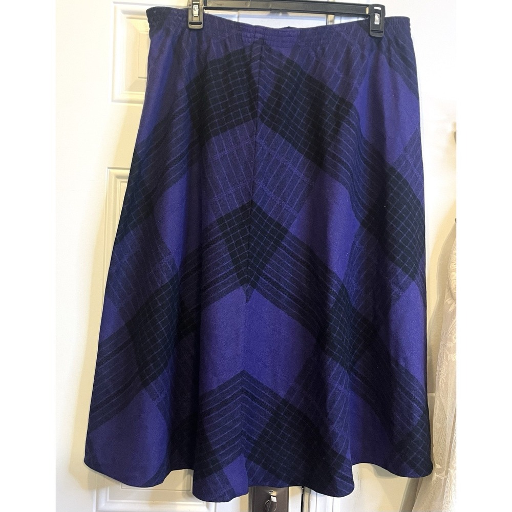 Vtg 80s 90s Dark Academia Barry Ashley Purple Black Plaid Wool Midi Skirt 22W